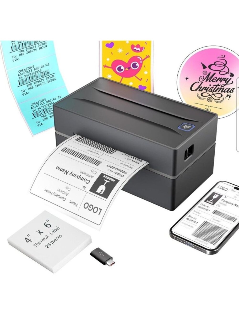 Bluetooth Thermal Shipping Label Printer: 4x6 Wireless -Mini Label Maker w/Water